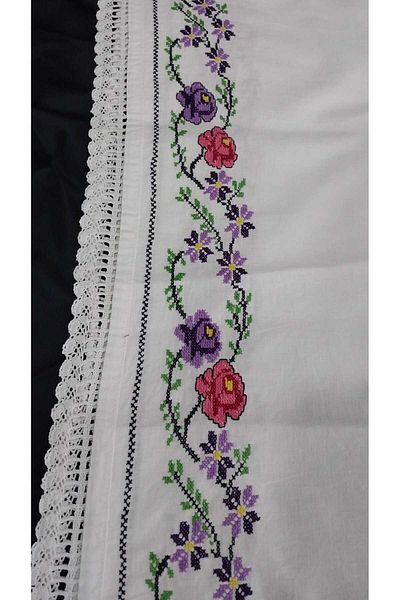 Papatyam Hand Knitted 1 Piece (130X100) Handcrafted Cross Stitch Processing / Handcrafted Lace/Dowry Lace/Vintage