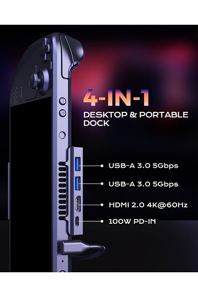 COOYA Docking Station for Steam Deck, 4-in-1 Portable 4K 60Hz Stand Design, 2 USB-A3.0, PD-in 100W Max