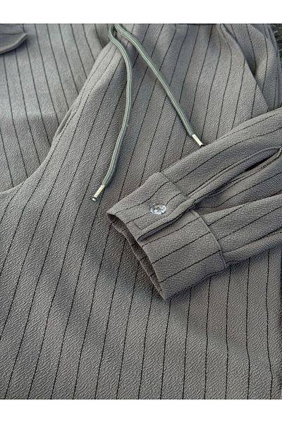 Altamira Men's Smoke Gray Striped Oversize Shirt-Bottom Set