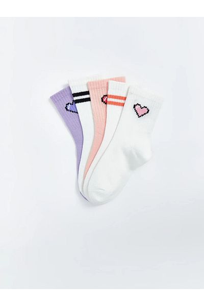 LC Waikiki Lcw Kids White Patterned Girl's Socks 5-Piece