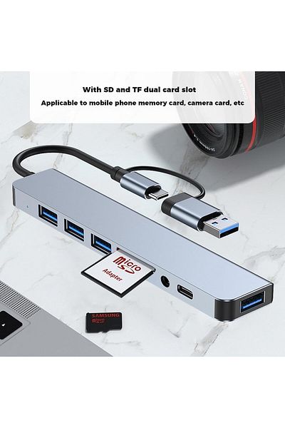 COOYA محطة إرساء USB C Hub 8 في 1 مع USB 3.0 و2.0 وقارئ بطاقات SD/TF