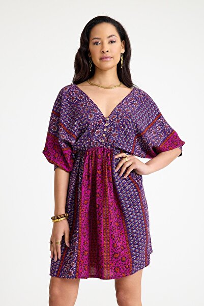 Los banditos Rochie mini cu decolteu în V, cu spate decoltat, cu talie elastică