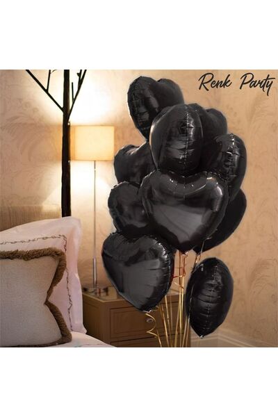 renk party بالون فويل قلب اسود - 18 بوصة - 45 سم - بالون فويل قلب