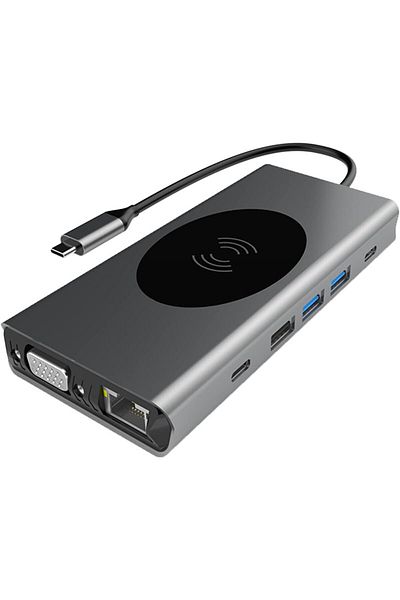 COOYA 13-in-1 USB C Hub, 4K HDMI, VGA, RJ45 Ethernet, 2×USB 3.0, 100W PD, SD/TF, 3.5mm AUX