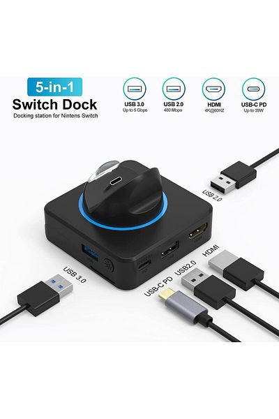 COOYA Docking Station, Support 4K/60FPS, USB 3.0 Port Portable,5 in 1 Portable Storage