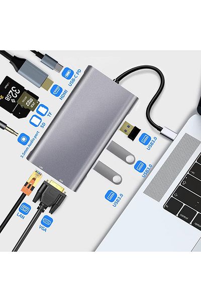 COOYA Docking Station USB C Hub, 10 in 1 with Gigabit Ethernet, 4K HDMI, VGA,3 Ports, SD/Micro Card Reader