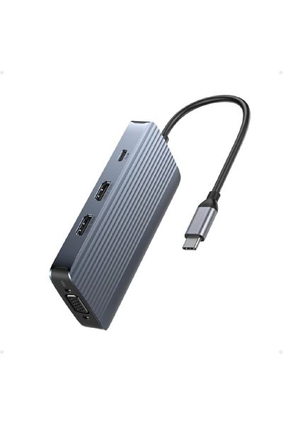 COOYA محطة إرساء USB C 8 في 1 مزودة بثلاثة منافذ عرض متعددة مع منفذين HDMI بدقة 4K ومنفذ VGA بدقة 1080 بكسل