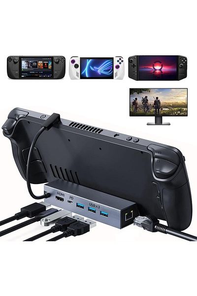 COOYA 6-in-1 Steam Deck Dock with HDMI 2.0 4K, Gigabit Ethernet, 3 USB-A 3.0 and 100W USB-C Charging Port