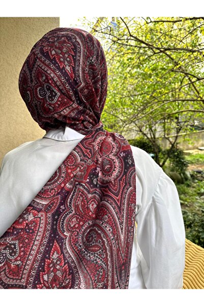 shalby شال نسائي ناعم من القطن بنقشة عرقية باللون الأحمر الداكن