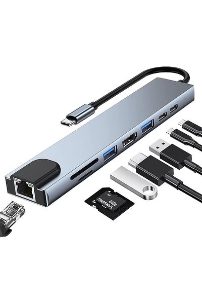 COOYA موزع USB C، مع HDMI بدقة 4K، وتوصيل طاقة PD، وUSB-C، وإيثرنت، ومنفذي USB، وقارئ بطاقات SD/TF متوافق