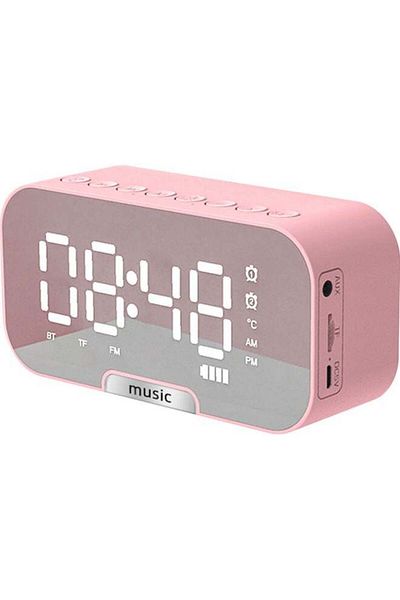 Generic Multi-Functional Digital Mirror Surface Alarm Clock with BT Speaker & FM Radio Pink 6.8 X 13.9 X 4.