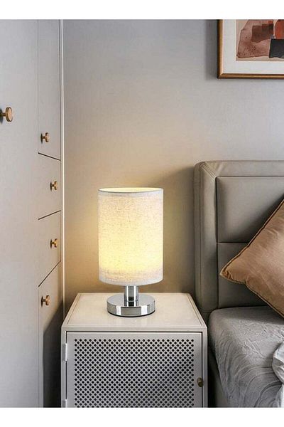 Generic Small Table Lamp, Mini Bedside Night Light Simple Desk Nightstand Lighting With Linen Shade