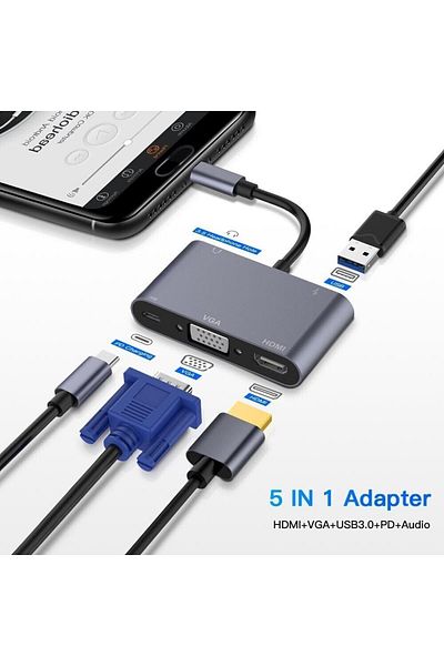 COOYA 5-in-1 USB-C Dock Station, USB-C Hub Multiport Adapter, HDMI, USB 3.0, for MacBook, Steam, Switch