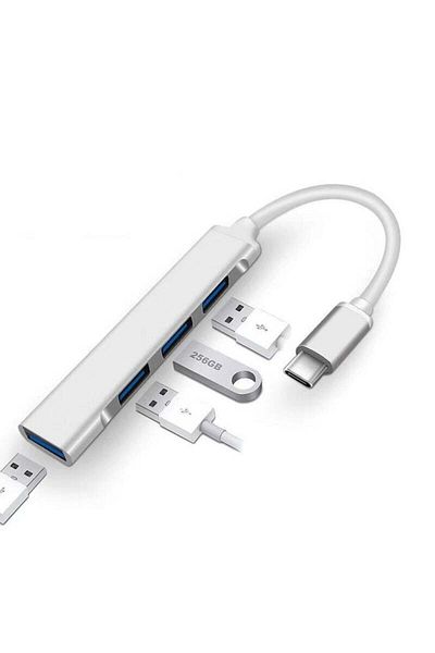 COOYA موزع USB من النوع C 4 في 1، موزع USB محمول 4 منافذ متوافق مع محطة إرساء USB صغيرة