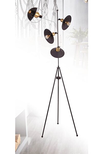 Sedef 4'lü Siyah / Eskitme Renk Metal E27 Duylu 3 Siyah Destek Bacaklı Lambader