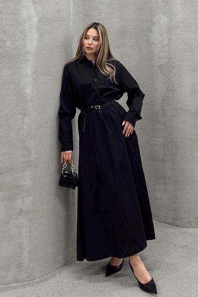 Olcay Rochie lejeră din popelin cu detaliu nasturi laterale NEGRU 9316-E