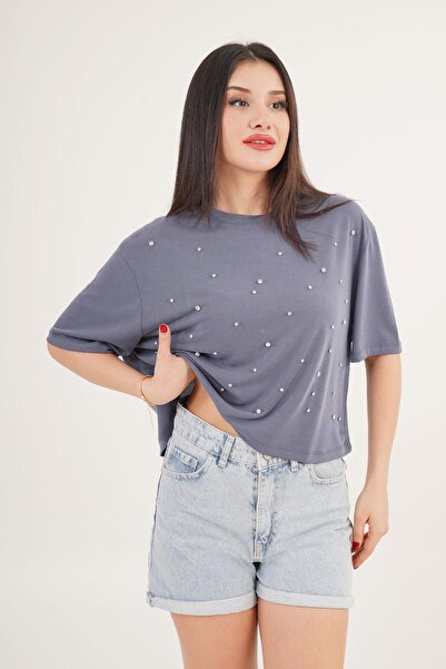 Hipo Trend Передня частина з каменем Деталізований модальний індиго кроп