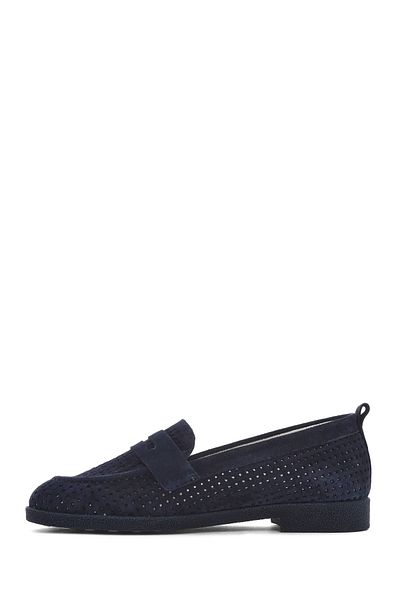 Derimod Women's Navy Blue Suede Leather Loafer 25Sfd 510410