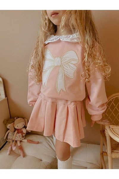 tunays shopping Baby Collar Girl's Suit with Pleated Skirt