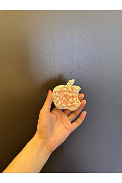 Gönülden Tasarım 8X7 CM BONCUK İŞLEME ELMA ARMA DİKİŞ APLİKE Pembe