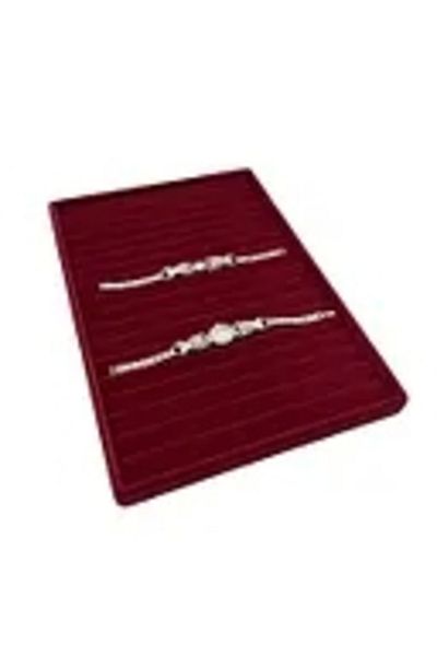 MeGass Dekor Domestic Production Madrid Model Suede Fabric Burgundy Color 34/24 cm Stepped Drawer Bracelet-Necklace Tray