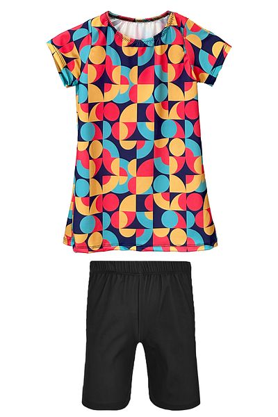 Remsa Mayo Girl's Short Sleeve Lycra Tights Semi-Covered Swimsuit R5005 Pervin