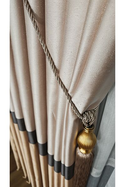 Yuka Gold / Black Stripe Curtain Mink Milano Adde Panel Background Slub Vezife and Single Wing Star 3/3