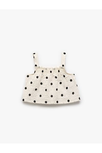 Koton Cotton Square Neck Thick Strap Polka Dot Blouse