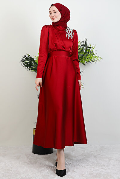 Giza Giyim Βραδινό φόρεμα Shoulder Stoned Sate Claret Red