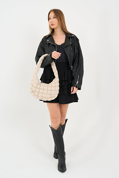 Fluffy Turkey Cluody Bag Cream Baguette Γυναικεία Καπιτονέ / Καπιτονέ Τσάντα Χεριού και Ώμου Μήκος: 25 Πλάτος: 35 Λαβή: 60 cm