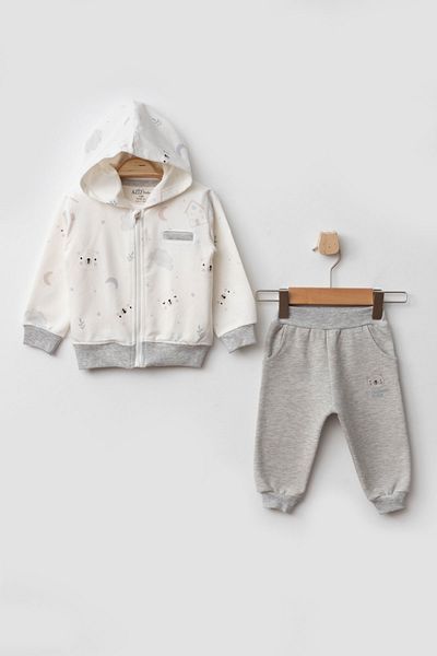 Aziz Bebe Patterned Baby Top and Bottom 3-Piece Cardigan Set Size Between 3 Months - 36 Months