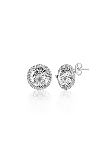 Silveranka 925 Ayar Gümüş Yuvarlak Taşlı Küpe