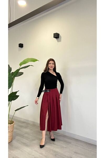 modadagiyim Дуже елегантна спідниця з плісированим поясом з розрізами спереду