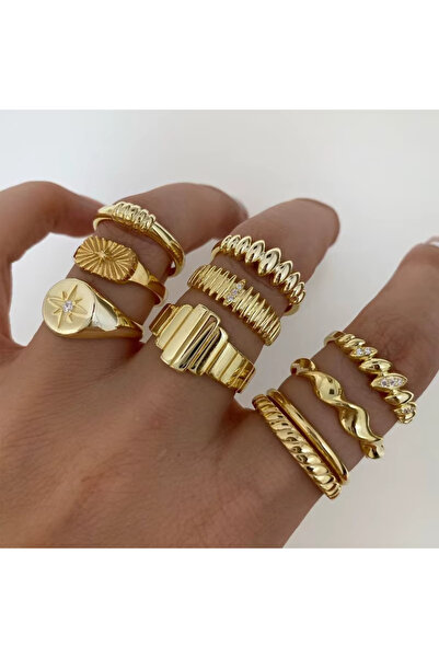 Girift Vintage يونا طقم خواتم ذهبية 10 قطع