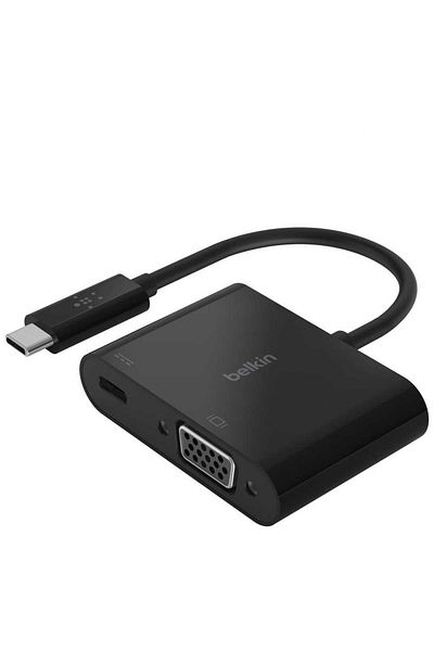 Belkin Docking station Belkin AVC001btBK, USB-C la VGA si incarcator, 1080p, 60Hz, 60 W (Negru)