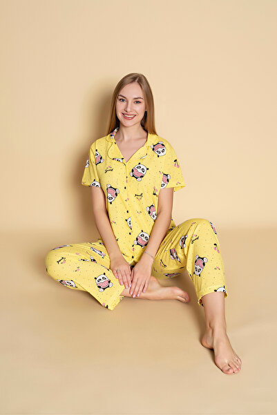 CALİA Yazlık Swetty Baskılı Kısa Kol Pijama Takımı Yeni Sezon