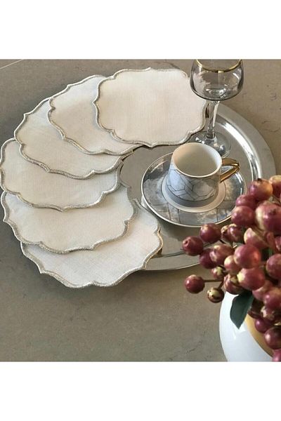 İNCİ ÇEYİZ 6 Pieces of Linen Fabric Suitable for Embroidering Single Wrap Embroidered Coffee Side Cocktail Napkins & Coasters.