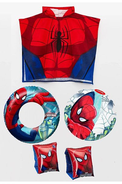 SPIDERMAN 3-6 Years Old Children's Poncho Set + Inflatable Sleeve + Life Buoy + While Watching Marine Ball