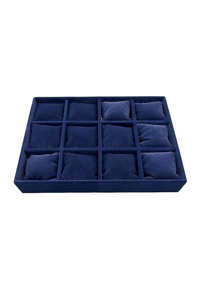 MeGass Dekor Domestic Production Tokyo Model Suede Fabric Navy Blue Color 12 Padded Drawer Jewelry Box