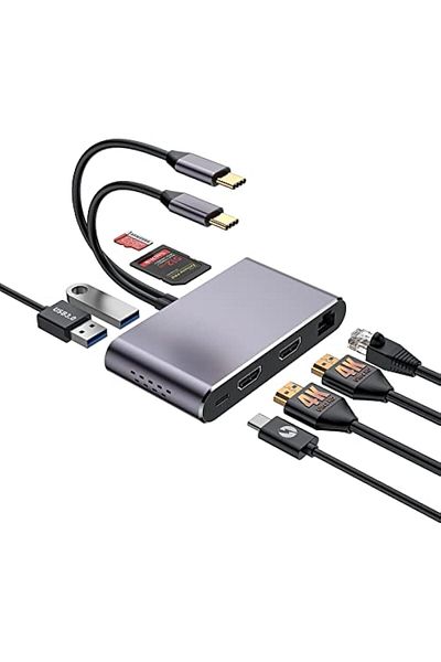 COOYA HDMI Multiport Adapter, USB C Docking Station Dual Monitor,RJ45, USB 3.0, 100W PD & SD/TF Reader