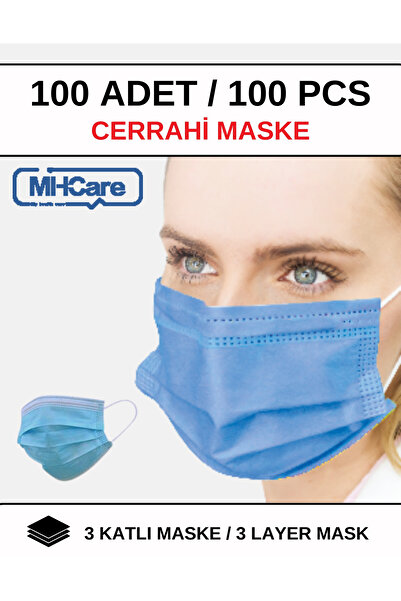 MHCare Medikal Renkli 3 Katlı Tam Ultrasonik, Rahat İpli Cerrahi Maske 100 Adet