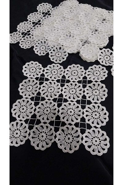 Papatyam Hand Knitted Crochet 7 Pcs (21X21) Cotton Rope Handcrafted Lace/Vintage/Dowry Lace/