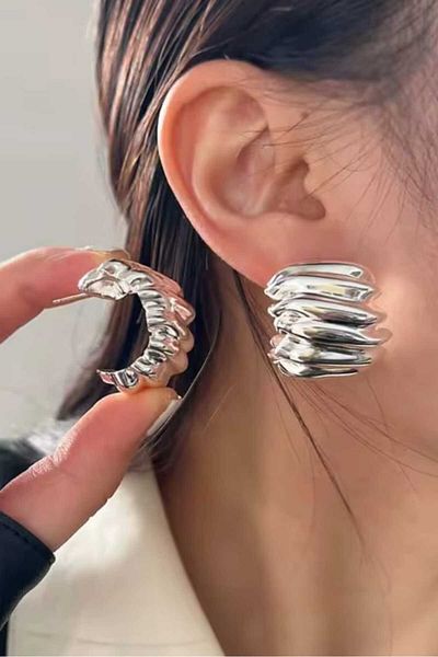 KYOLA DESİGN Serrated Thick Hoop Silver Women Earrings