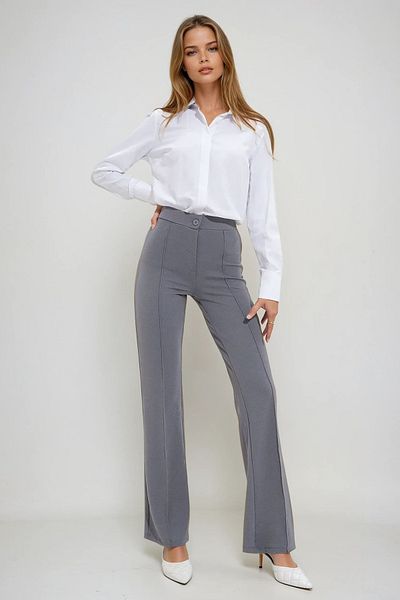 VAGGON Women's Gray High Waist Front Grassed Wide Leg Lycra Trousers Prmx9979