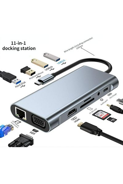 COOYA 11-in-1 USB C hub Docking Station, Triple Display HDMI+VGA, Rj45 USB3.0 & 2.0 SD TF Reader Gigabit