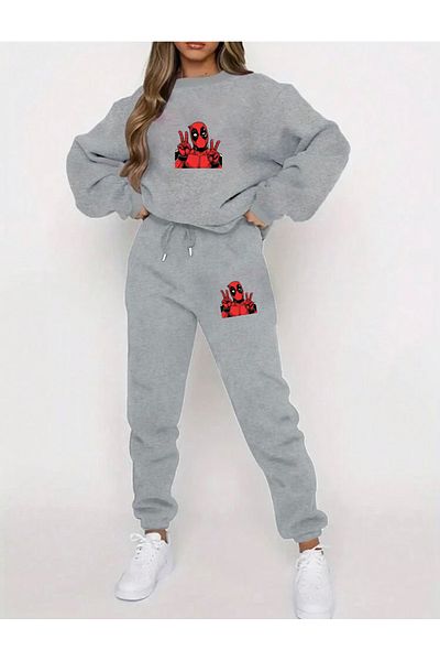 RPT MODA Oversized Dedpool Printed Detail Cycling Collar Double Team Tracksuit