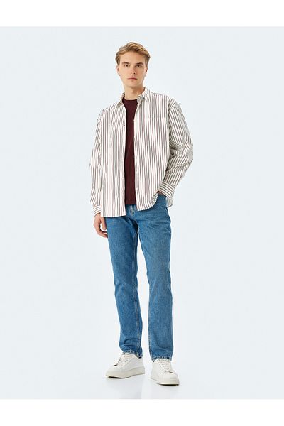 Koton Κανονική μέση βαμβακερή τσέπη Straight Fit Jean - Mark Jean