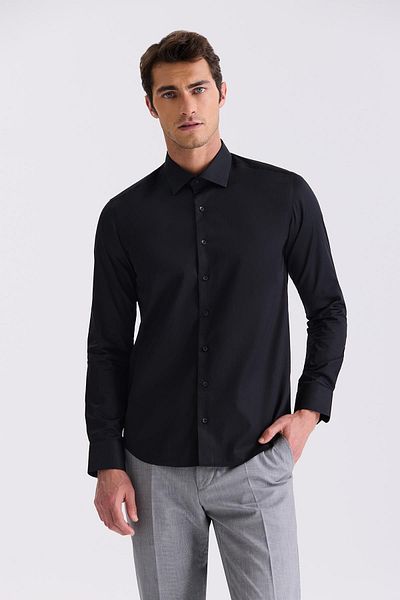 Jakamen Черна риза Slim Fit Basic с копчета, 100% памук