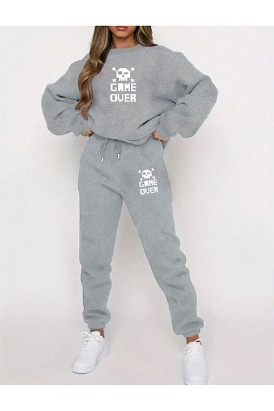 RPT MODA Oversize Game over Printed Detail Cycling Collar Double Team Tracksuit