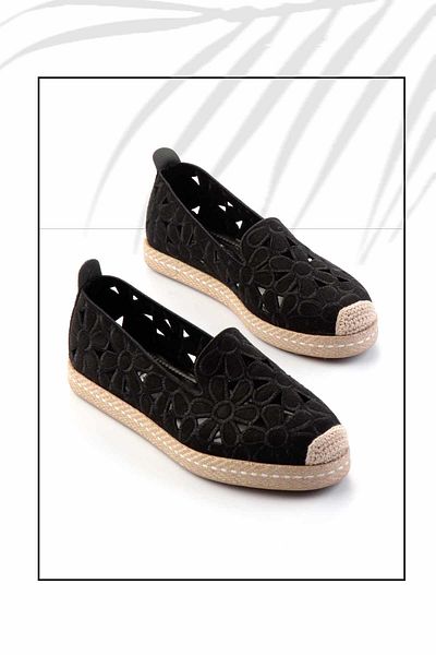 Bambi Damen-Espadrille K aus schwarzem Wildleder 01117992302